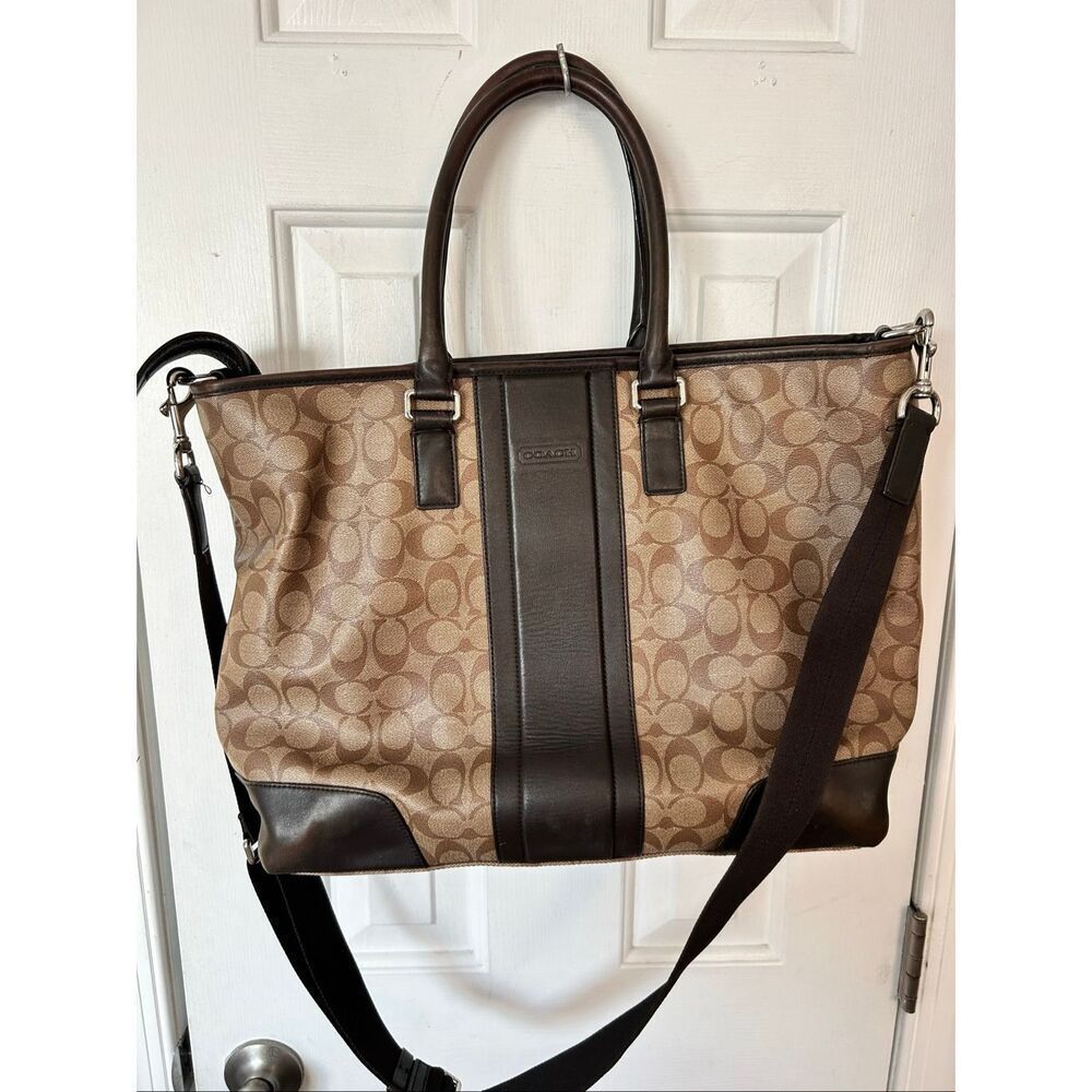Coach Large Brown Signature Weekender Duffle Travel Tote Bag Purse Carryall